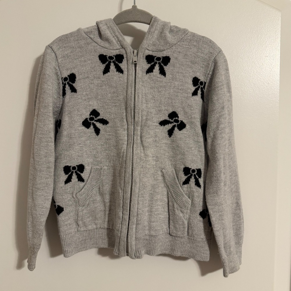 Epic Threads Girls 4T Gray Black Bow Knit Zip Up Hoodie Sweater 8622LGH